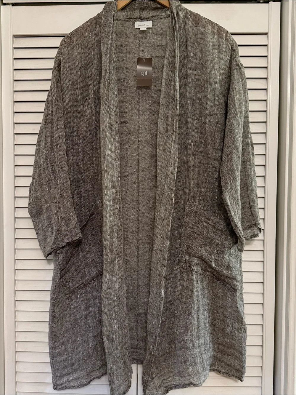 J. Jill Gray-Brown Open-Front Draped Linen-Blend Cape